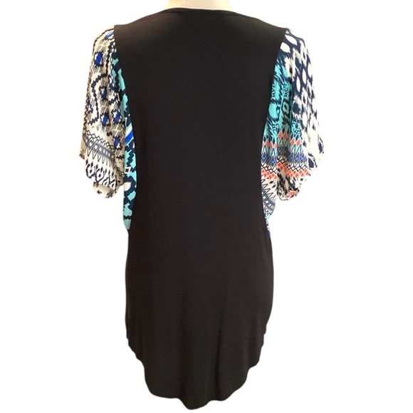 Be Vocal Rhinestone Cross Flutter Sleeve Mixed Print Tunic Top Medium USA Fairy - Picture 10 of 11